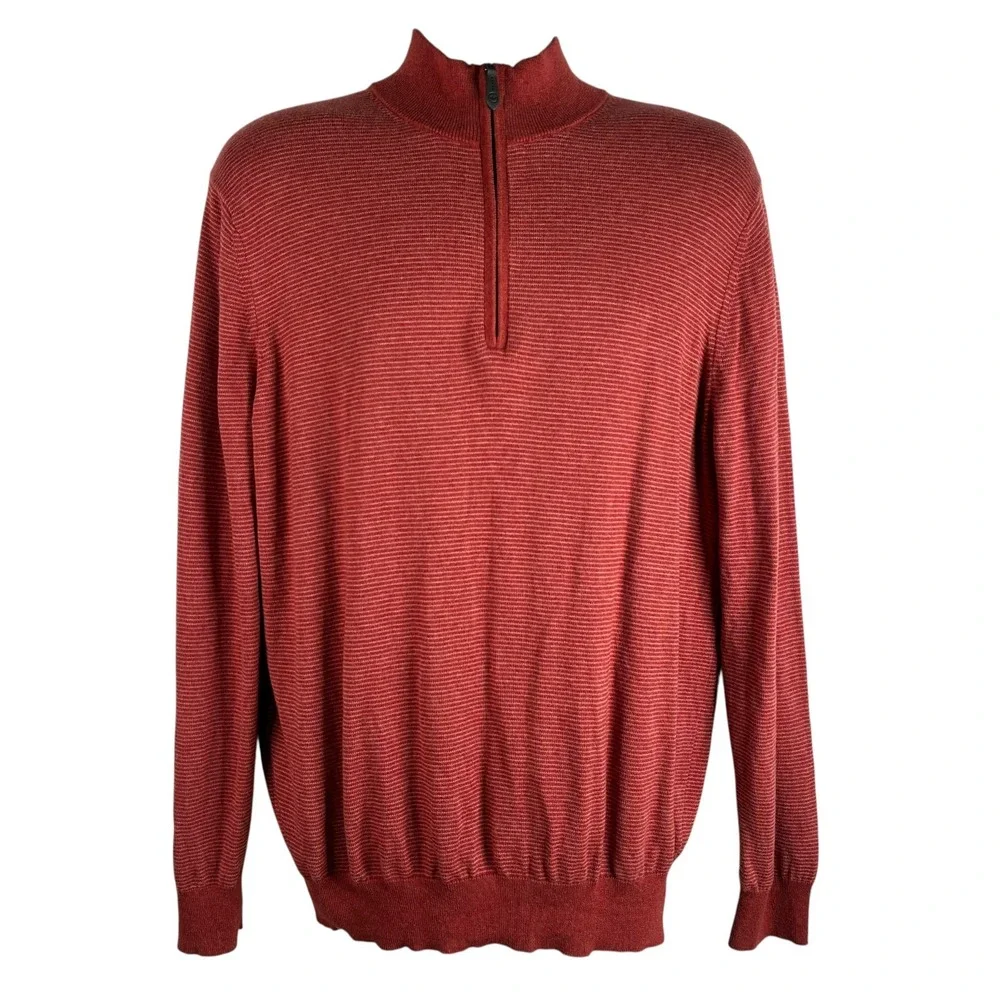 Vineyard Vines Thaxter Stripe‎ Quarter-Zip Sweater Rust Red Size Large Mock Neck